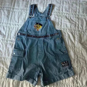 Vintage 90s tweety bird overalls youth size 16 shorts stripes nautical kidcore